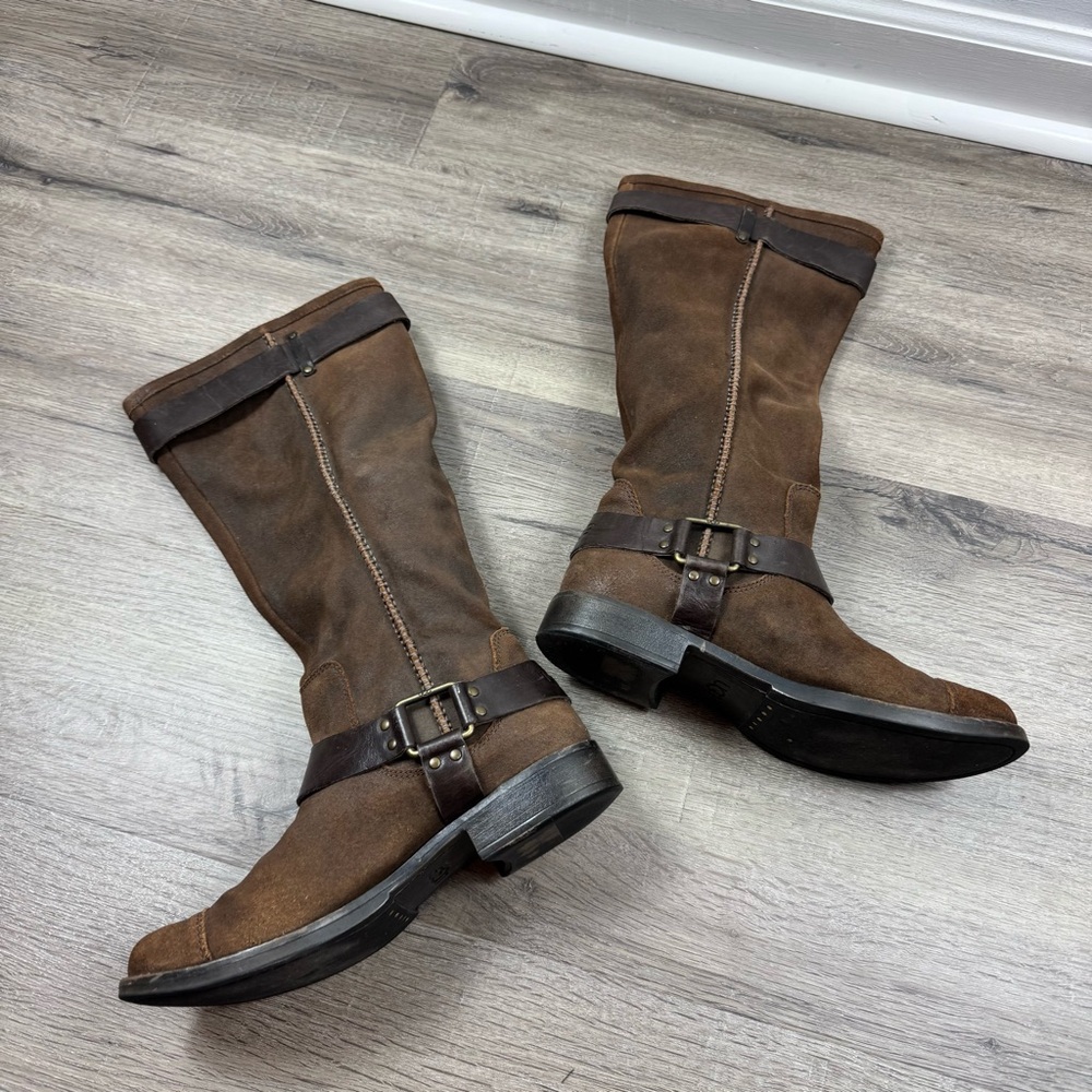 UGG Drew Harness Riding Boot Size 9 Brown Suede Leather Classic Tall - Picture 2 of 14